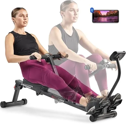 Sunny Health & Fitness Compact Adjustable Rowing Machine with 12 Levels of Resistance for Complete B