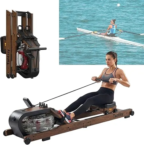 Foldable Rowing Machines for Home with Adjustable Large Water Tank & Comfortable Seat for Real Experience Immersive Water Rower